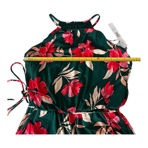 Maggy London Lottie Wide Leg Knit Crop Jumpsuit Jumper Size 4 Green Red Floral - Picture 10 of 15